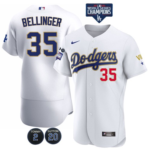 Men's Los Angeles Dodgers Customized White Gold MLB Championship Stitched Jersey